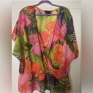 Lane Bryant Pink and Green Floral Blouse